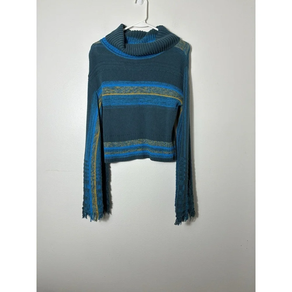 Free People Close To Me Knit Sweater Sz M Striped Bell Sleeve Boho Cotton